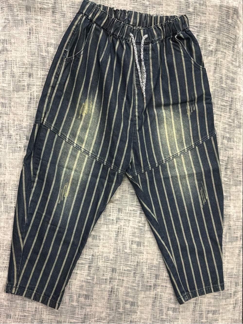 Striped Navy Barrel Relaxed Fit Jeans
